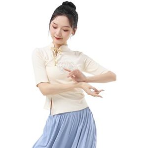 Angcoco Geborduurde tops met mandarijnkraag en korte mouwen voor dames