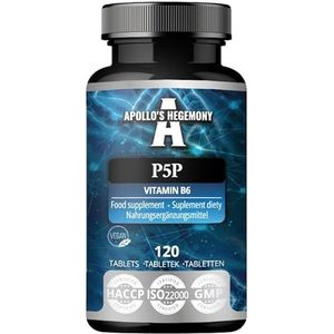 Pyridoxal-5-fosfaat (P-5-P) 6 mg per Portie - 120 plantaardige tabletten - 480 porties - ondersteunt zenuw- en psychologische functies - vitamine B6 voedingssupplement - van Apollo's Hegemony