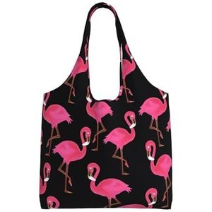 YIFEIWSHH Mooie Roze Flamingo's Extra Grote Capaciteit Schoudercanvas Tas Voor Winkelen Reizen Dagelijks Gebruik, Zwart, Eén maat