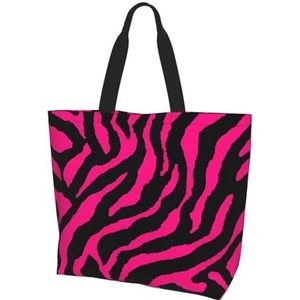 MYGANN Zebra Tiger Leopard Roze Vrouwen Grote Capaciteit Schouder Waterdichte Boodschappentas Voor Dagelijkse Reizen Gift Bag, Zwart, Eén maat