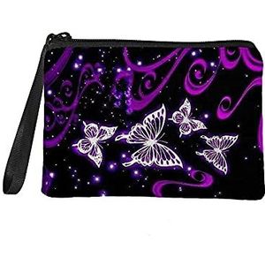 Coin Purse Make Up Bag Geld Opslag Pouch Toilettas Opslag Organizer Pouch voor Vrouwen Meisjes, Purple Butterfly in the Night Sky, Tas Organisator