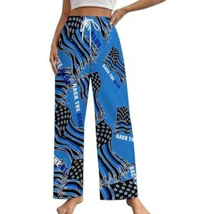 Back The Blue Police Line Flag Loungebroek voor dames, pyjamabroek, print, pyjamabroek, pyjamabroek, pyjamabroek, pyjamabroek, nachtkleding met trekkoord, 2XL