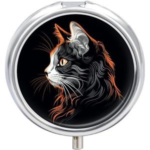 Light and Cat Ronde pillendoos voor reizen, draagbaar, 23 vakken, medicijnen, metaal, tablet, vitaminehouder, organizer voor portemonnee, tas