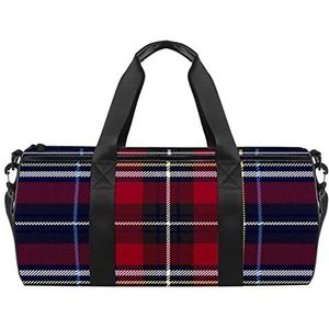 Marinerode geruite stof patroon reizen duffle tas sport bagage met rugzak draagtas gymtas voor mannen en vrouwen, Marinerood geruit geruite stof patroon, 45 x 23 x 23 cm / 17.7 x 9 x 9 inch