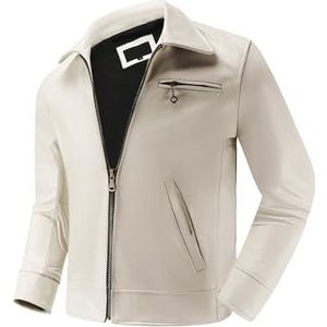 A&M Express Heren Casual Wit Echt Lederen Slim Fit Shirt Stijl Jas - Mannelijke Lange Mouw Rits Moto Bikers Jas, Wit, 3XL
