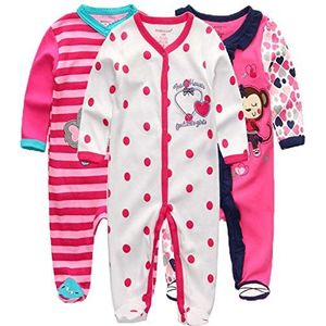 Kiddiezoom Unisex baby-jongens meisjes slaapromper pyjama's katoen overalls rompertje pak 3 stuks, Design11, 0-3 Maanden