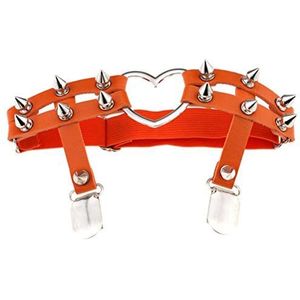 1x Vrouwen Lederen Dubbele Band Hart Kousenband Elastische Klinknagel Stud Been Jarretelgordel, Oranje
