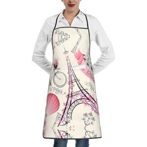 ZhaoYuGoods Vlekken van aquarel verf spetters schorten met zakken voor vrouwen, stijlvolle kookschorten voor keuken tuinieren salon, ideale print schort, Romantisch Parijs Eiffeltoren Bycicle, Eén