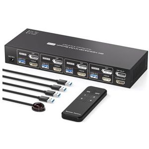 8K Displayport KVM-switch 4 computers 2 monitoren KVM-switches Dubbele monitor for pc's delen en USB 3.0-apparaten Naadloze Schakeling