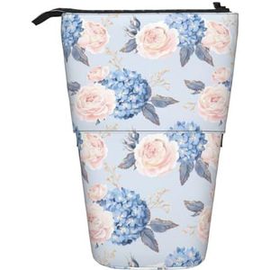 Nbtghga Bloemen Streep Print Potlood Telescopische Klassieke Kunsten Stand Up Potlood Case Organizer Potlood Houder Make-up Tas Gift, Zwart, Eén maat