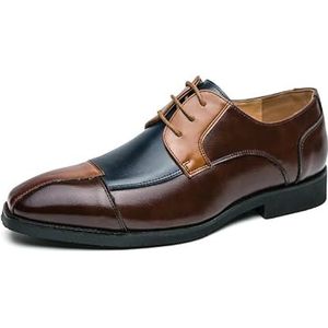 Formele schoenen for heren Vetersluiting Patchwork Tweekleurige Derby schoenen met vierkante neus Rubberen zool Lage top Antislip Bruiloft (Color : Blue and Brown, Size : 43 EU)