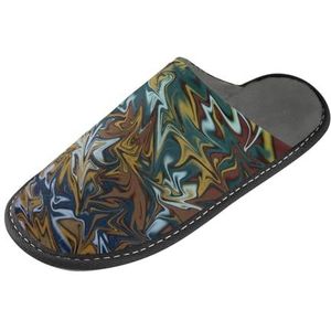 LI ZHI XIN Volwassen pluche pantoffels dames flanel warme huisschoenen met antislip heren indoor pantoffels met PVC zool maat 4-11 artistieke graffiti patronen zwart bruin, Meerkleurig, 4/5 UK