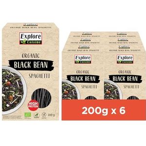 Explore Cuisine Biologische spaghetti van zwarte sojabonen, glutenvrije zwarte pasta, plantaardige eiwitpasta zonder additieven, ideaal bij coeliakie, weinig koolhydraten, veganistisch, 6 x 200 g