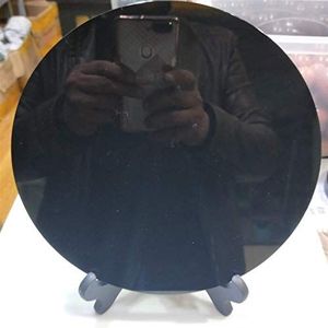 Home decoraties Enorme 20 cm natuurlijke zwarte obsidiaan plaat fengshui dikke spiegel cirkel schijf reiki kristalstenen met gratis plank