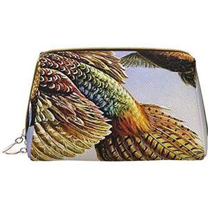 Evealyn Fazanten Dieren Cosmetische Tas Lederen Draagbare Make-up Tas Reizen Make-up Organizer Met Rits Voor Vrouwen, Wit, One Size