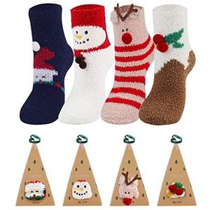 Joyibay 4 paar kerstsokken, ademende kerstsokken voor dames, warme wintersokken met geschenkdoos, kerstcadeau, sokken, knuffelsokken voor de kersttijd