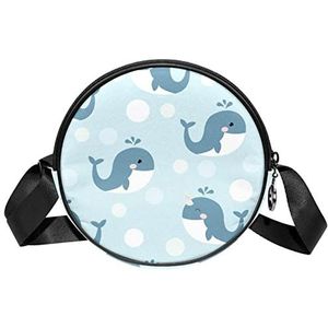 Ronde Crossbody Tas Messenger Bag Purse voor Vrouwen Leuke Cartoon Dolfijnen Patroon Blauw, Meerkleurig, 6.7x6.7x2.3 in, Sling Rugzakken
