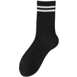 YIJIANUO 5 paar gestreepte zwart-witte katoenen sokken voor dames, vier seizoenen, ademend, mode, harajuku, casual sokken, Zwart, Size 36-40