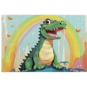 1000 Stuk Jigsaw Puzzel voor Volwassenen Gepersonaliseerde Foto Puzzel Leuke Krokodil Regenboog Aangepaste Houten Puzzel voor Familie, Verjaardag, Bruiloft, Game Nachten Geschenken, 74,9 cm x 50 cm