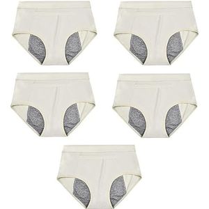 Vrouwen'S Periode Slips Katoenen Menstruatie Slips Hoge Taille Ademend Ondergoed Beschermend Sport Ondergoed Rekbare Hipster Slip Multipack Pakket Van 5 Wit M
