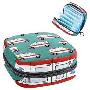 Opbergtas voor maandverband, menstruatiecup zakje, menstruatiezak, organizer voor vrouwelijke pads, tampons, ambulance auto patroon