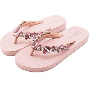 MOO´ILO Mooilo teenslippers voor dames, teenslippers met edele stenen (handgeborduurd) - ultrazachte zool - design, made in Germany, roze, 37 EU