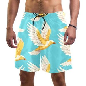 PAFEFO Zwemplank shorts voor mannen strandshorts voor tieners zomer sneldrogende sporten, cartoon witte duiven, Cartoon witte duiven, L