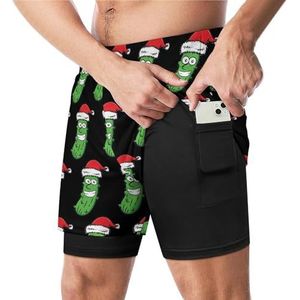 Kerst Augurk Grappige Zwembroek met Compressie Liner & Pocket Voor Mannen Board Zwemmen Sport Shorts