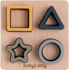 BO Baby's Only - Houten vormenpuzzel met siliconen figuurtjes - Baby puzzel - Baby speelgoed - Earth - Baby cadeau