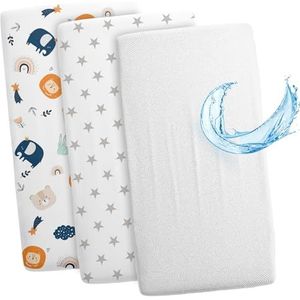 Hoeslaken Kinderwagen Baby Hoeslakenset Set van 3: 50x83 cm - 2x lakenset + 1x waterdichte matrasbeschermer - Babybed Accessoires voor Kinderbedje Aanschuifbed Wiegje 50 x 83