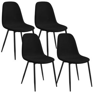 Lestarain Eetkamerstoelen, set van 4, keukenstoel, gestoffeerde stoelen, loungestoel, voor eetkamer, woonkamer, keuken, modern, met Rugleuning en Metalen Benen, corduroy, zwart, LCNI123001-4