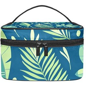 Vintage Fox Bloemenpatroon Make-up Tas voor Vrouwen Meisjes Cosmetische Tassen met Handvat Reizen Make-up Organizer Tas, Tropische Palm Groene Planten Exotische Bladeren, 8.9x5.9x5.4 Inches, Make-up zakje