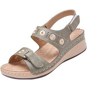 Wedge damessandalen met klittenbandsluiting, zomer, outdoor, riempjessandalen, Boheemse sandalen, riempjes, zomerschoenen, strandsandalen, grijs, 41 EU, Slingback