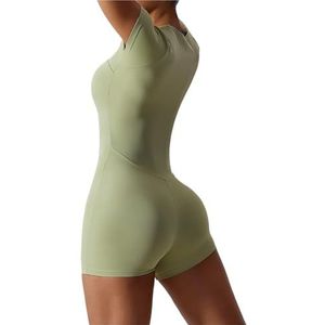 Eendelig sportpak voor dames, sexy set, sneldrogend, ademend, yoga-outfit, fitnesspak, trainingskleding voor gymnastiek (groen, XL)