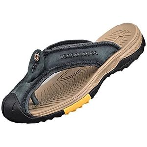Mens gesloten teen flip-flop sandalen, outdoor lederen wandelslipper waterdichte zomer vissers strandschoenen (Color : Gray, Size : 39 EU)