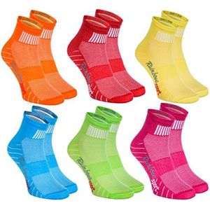 Rainbow Socks - Man Vrouw Kleurrijk Katoenen Sneaker Sportsokken - 6 Paar - Oranje Rood Geel Turkoois Groen Fuchsia - Maat EU 39-41