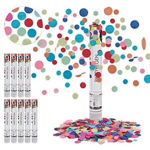 10x confetti kanon, 6-8 m effecthoogte, carnaval, verjaardag & bruiloft, papier, party popper 40 cm, gekleurd