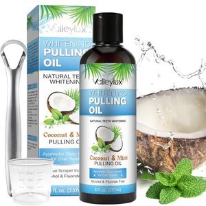 8 Fl.Oz Kokosnoot Pulling-olie, muntolie pulling mondwater met tongschraper en maatbeker, natuurlijke kokos- en pepermuntolie trekker voor het bleken van tanden, gezonder tandvlees (1 stuk)