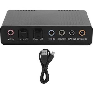5.1 USB-audiogeluidskaart met SPDIF, Externe USB-geluidskaartadapter voor Pc-laptopaudio, Ondersteuning voor 48/44 KHz-samplingsnelheid, Zwarte Audio-adapter voor Opname