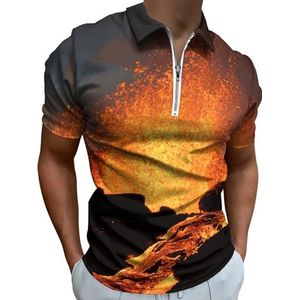 Magma Vulkanen Uitbarsting Half Zip-up Polo Shirts Voor Mannen Slim Fit Korte Mouw T-shirt Sneldrogende Golf Tops Tees 3XL
