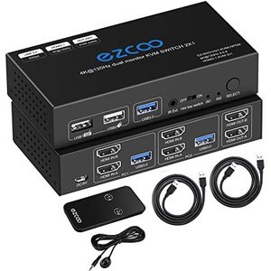8K HDMI 2.1 KVM Switch Dual Monitor USB 3.0 2 poorten met hotkey 8K 60Hz 4K 120Hz 48Gbps HDCP2.3 HDMI Extended Display Share 2 PC met een toetsenbord Mous HDR D-olby Vision VRR IR afstandsbediening