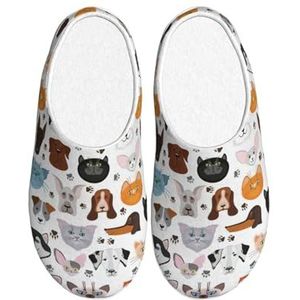 GUOLGP Cartoon Kat en Hond Print Leuke Wasbare Huis Slippers met TPR Zool Unisex Indoor Outdoor Travel schoenen, Zwart, 37.5 EU