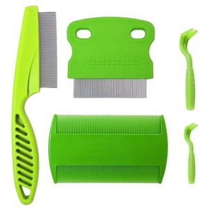 Luizenkam, 3-delig, met 2 tekenclips, roestvrijstalen kam, dubbelzijdige kam, luizenkam voor huisdieren, combi-set van luizen (groen)