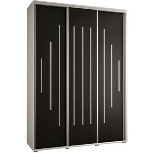 MEBLE KRYSPOL Davos 12 170 Kledingkast met drie schuifdeuren voor slaapkamer - moderne opbergkast, kledingroede en planken - 235,2x170x45 cm - Wit Zwart Zilver