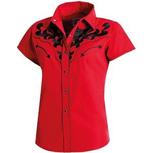 STARS & STRIPES Ella Westernblouse voor dames, rood-zwart, borduurwerk en biezen, rood/wit, M