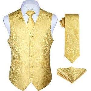 Enlision Paisley Gilets Heren Gold Bruiloft Gilet Tie Pocket Square Jacquard Feest Suit Vest Set L
