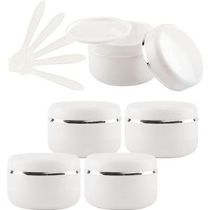SDGBCXD, 5 PC 150ml witte lege plastic cosmetische potten met schroefdeksel met zilveren lint 150g kleine opslagpotcontainers for zelfgemaakte zalf, 5X spatel ，Cosmetische potten(20ml)