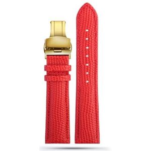 YingYou 16mm 18mm 20mm 22mm Zwart Bruin Rood Rang Hagedis Patroon Mannen En Vrouwen Echt Lederen Horloge BAND Riem (Color : Red gold buckle, Size : 15mm)