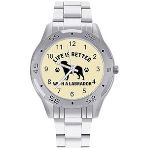 Life is Better with A Labrador herenhorloge, modieus sporthorloge, zakelijke horloges met roestvrijstalen armband, Stijl, regular