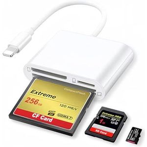 SD CF Kaartlezer voor iPhone iPad 3 in 1 Verlichting naar SD CF TF Geheugenkaartlezer Adapter Camera Kaartlezer Compatibel met iPhone 14 13 12 11 X Plug and Play